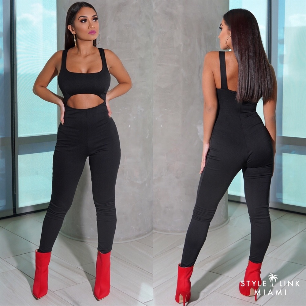 Black Sleeveless Cut Out Pant Jumpsuit